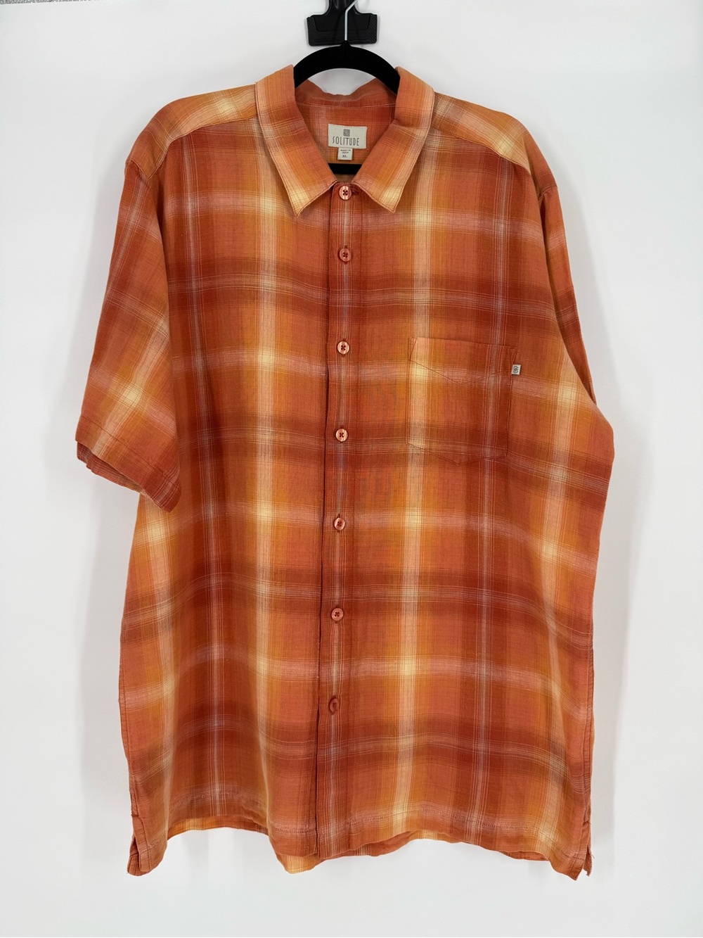 Solitude Linen Cotton Plaid Button Front Shirt XL Coastal Outdoorsy Relaxed